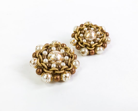 1980s Gold & Pearl Earrings | 80s Gold Chain Pear… - image 5