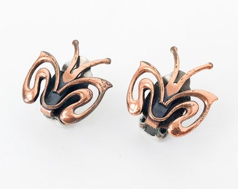 Matisse | 1950s Copper Butterfly Earrings | 50s Modernist Copper Butterfly Clips | Copper Butterfly Earrings | Matisse