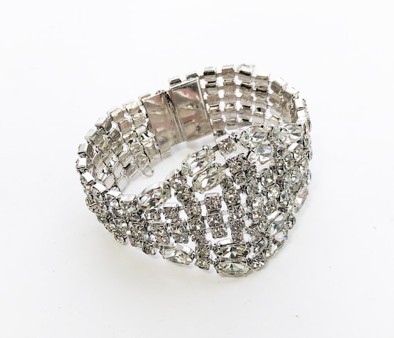 1950s Rhinestone Evening Bracelet | 50s Wide Rhine