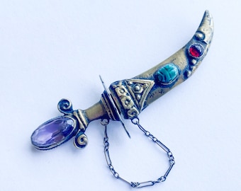 1930s Sterling Sword Dagger & Scabbard Pin | 30 s Bronze Scabbard Sword Brooch