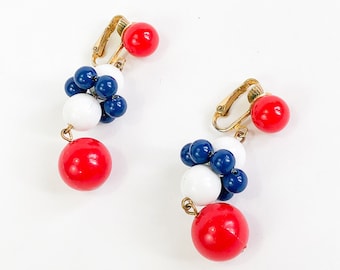 1960s Red White Blue Earrings | 60s Red Plastic Dangle Earrings