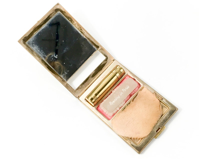30s 40s Gold Compact Bourjois N.Y. Gold Art Deco Style Compact