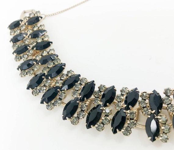 1950s Black Rhinestone Bracelet | 50s  Black  Gra… - image 3