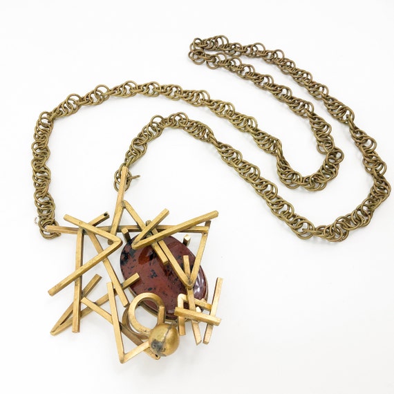 1980s Brutalist Bronze Necklace | 80s Long Bronze… - image 4