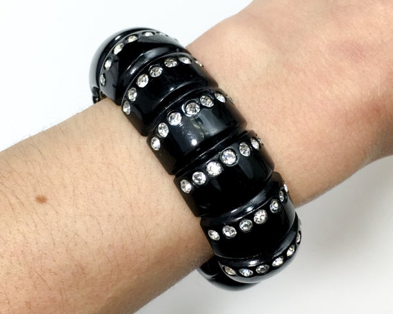 1950s Black Clamper Bracelet | 50s Black Lucite &… - image 5