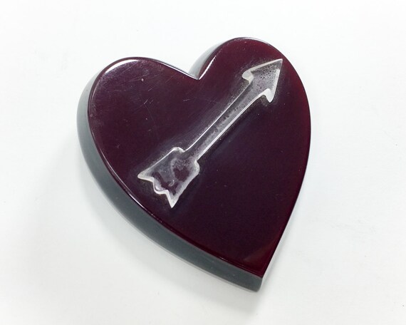 1940s Heart Brooch | 40s Burgundy Heart & Arrow Br
