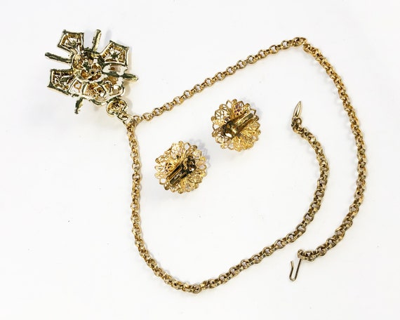 Coro | 1960s Gold & Purple Necklace Earrings Set … - image 7