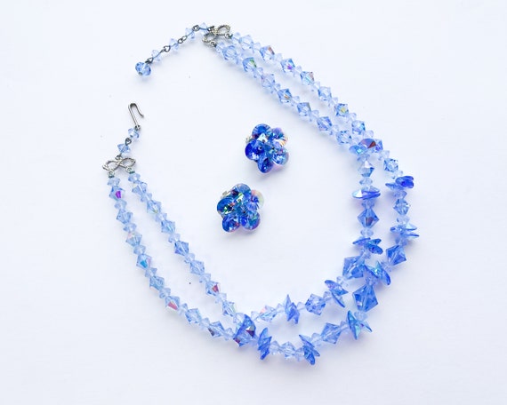 1950s Blue Crystal Necklace Set | 50s Blue Glass … - image 7