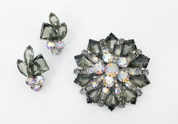 1950s Gray Rhinestone Brooch Set | 50s Gray Rhines