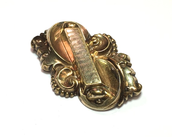 1900s Gold Bar Brooch  | Gold Filled Scrolling Br… - image 1