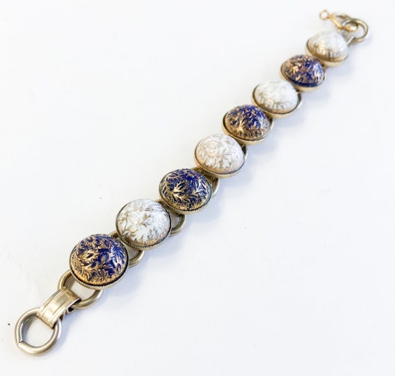 1950s Blue Molded Glass Link Bracelet | 50s White… - image 3