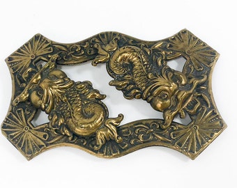 1940s Brass Dragon Buckle | 40s Brass & Enamel Dragon Sash Buckle