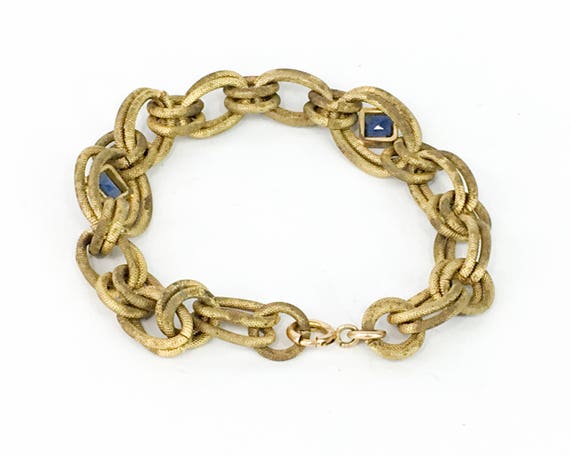 1930s Gold & Glass Chain Bracelet | 30s Gold Link… - image 4