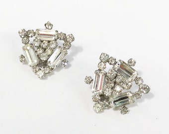 Kramer | 1960s Rhinestone Earrings | 60s Triangle Rhinestone Earrings | Rhinestone Clip Earrings | Kramer