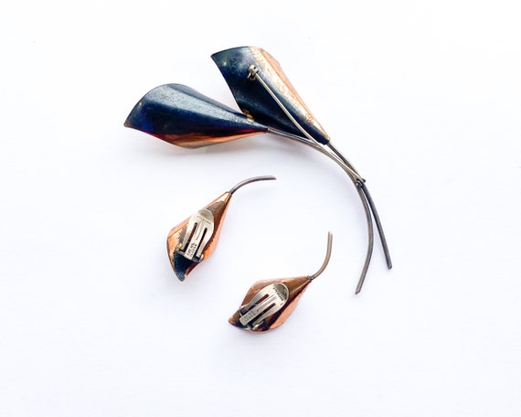 1950s Copper Flower Brooch & Earrings Set | 50s C… - image 6