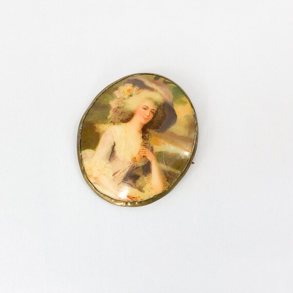 1900s Figural Cameo Brooch | Antique Celluloid Po… - image 3