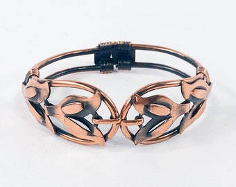 1950s Copper Clamper Bracelet | 50s Copper Flower Bracelet