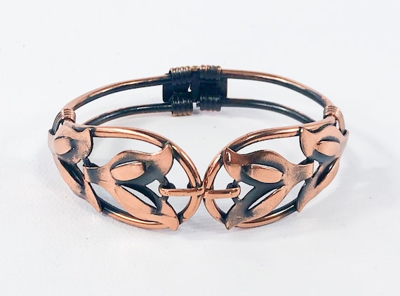 1950s Copper Clamper Bracelet | 50s Copper Flower… - image 1