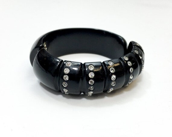 1950s Black Clamper Bracelet | 50s Black Lucite &… - image 2