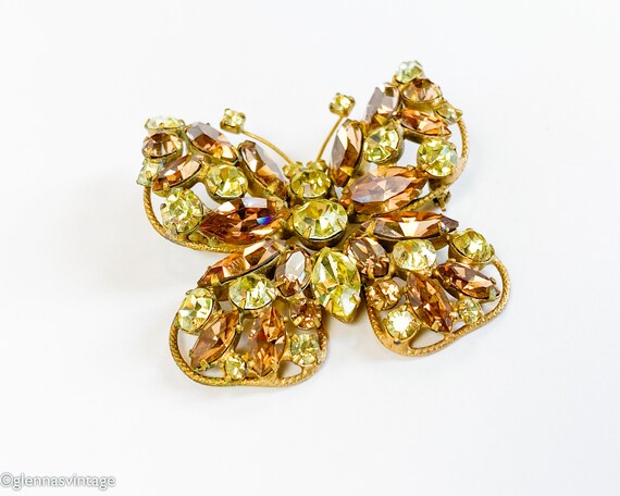 1950s Rhinestone Butterfly Brooch | 50s Yellow & … - image 3