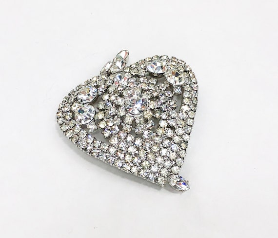 1950s Rhinestone Heart Brooch | 50s Rhinestone He… - image 6