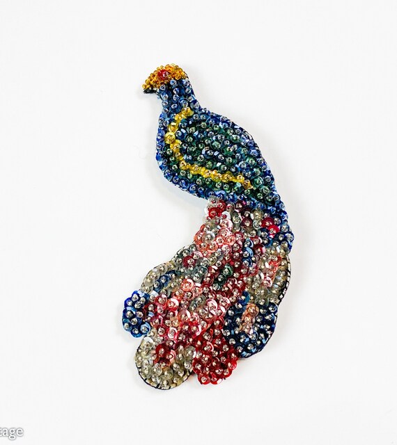 1940s Vintage Sequin Peacock Pin | 40 Peacock Pin 