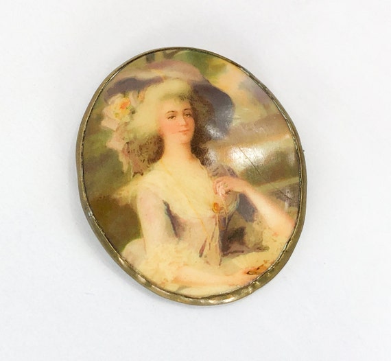 1900s Figural Cameo Brooch | Antique Celluloid Po… - image 5