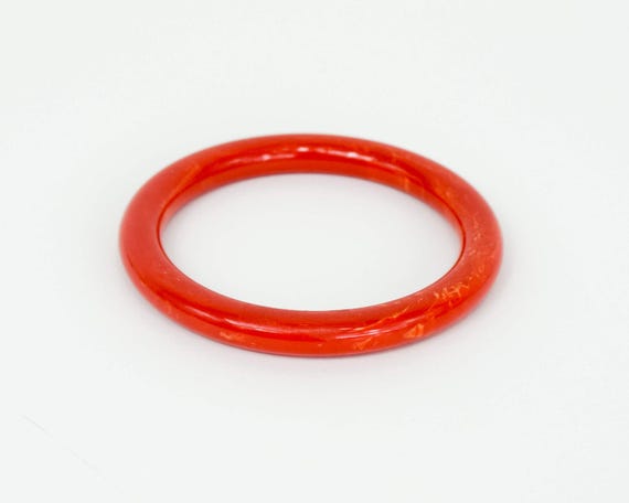 1940s Orange Bakelite Bracelet | 40s Orange Mottl… - image 2