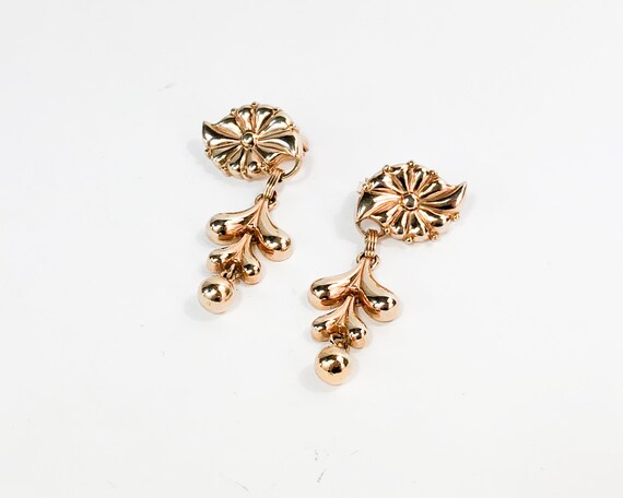 1950s Gold Drop Earrings | 50s Gold Flower Dangle… - image 4