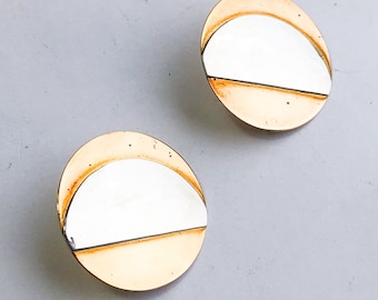 1980s Gold Circle Earrings | 80s Gold & Silver Circle Pierced Earrings