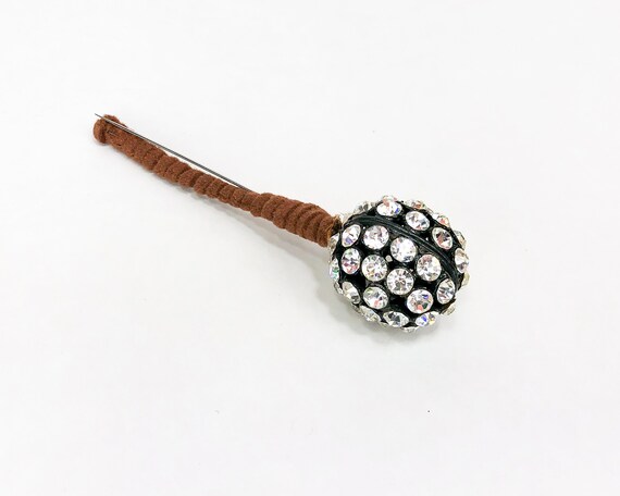 1940s Rhinestone Ball Hat Pin | 40s Black Rhinest… - image 2