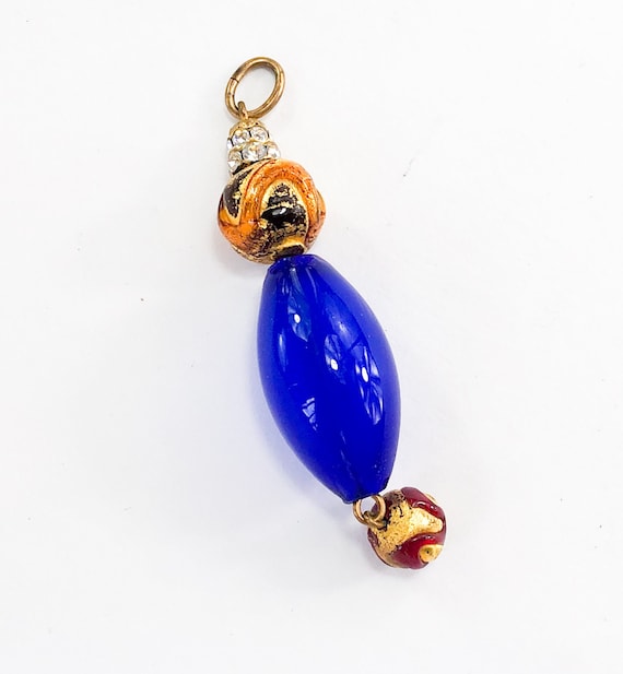 1980s Blue Murano Glass Pendent | 80s Blue & Gold 