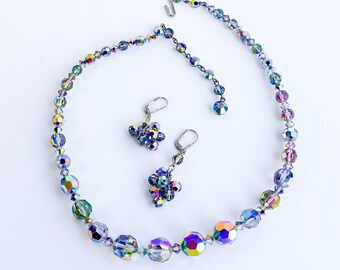 1960s Vintage Glass Necklace Set |  Crystal Beads Necklace & Earrings