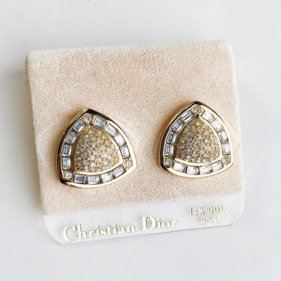 1980s Gold & Rhinestone Triangle Earrings | 80s Go