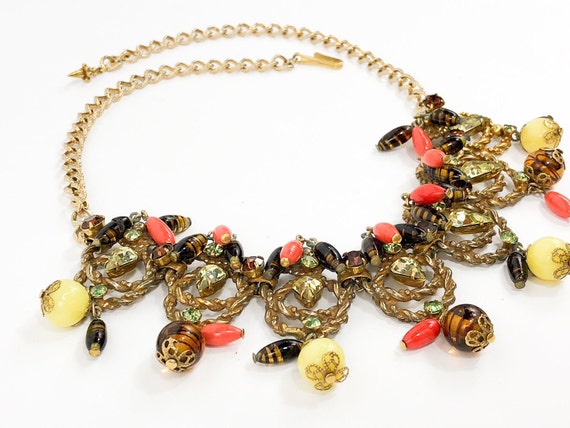 1940s Gold Rhinestone & Art Glass Necklace | 40s … - image 4