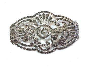 1940s  Sterling Silver Marcasite Brooch | Vintage Art Deco Marcasite Pin
