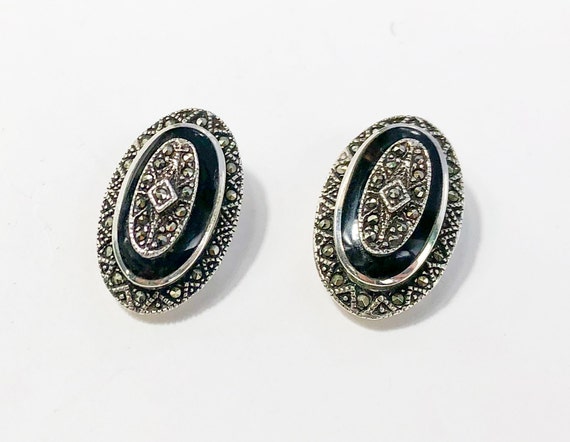 1980s Silver Marcasite Earrings |80s Silver & Mar… - image 1