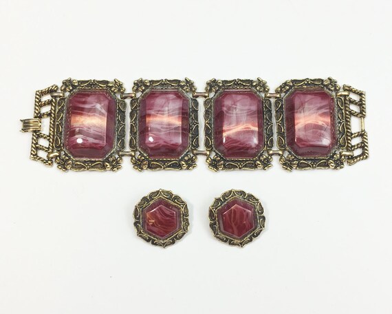 1940s Pink Chunky Bracelet & Earrings Set | 40s R… - image 4