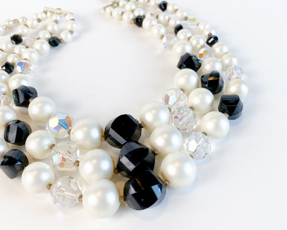 1950s Black & White Beaded Necklace | 50s Multi S… - image 7