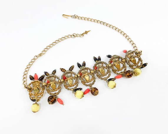 1940s Gold Rhinestone & Art Glass Necklace | 40s … - image 5