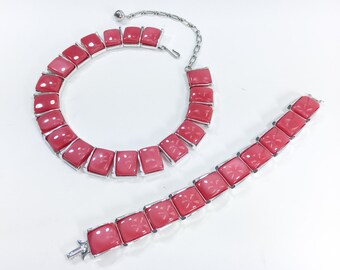 1950s Red Plastic Choker Bracelet Set | Vintage Mid Century Red Necklace Set