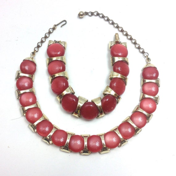 1950s Red Necklace & Bracelet Set | 50s Red Plast… - image 3