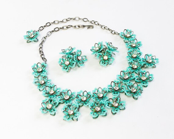 1960s Turquoise Flower Necklace Set | 60s Turquoi… - image 4