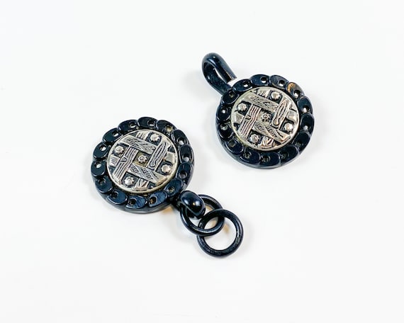 1930s Silver & Black Coat Buckle Vintage Celluloi… - image 7