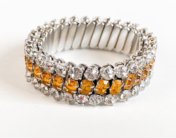 1950s Rhinestone Expansion Bracelet | 50s Topaz Rh