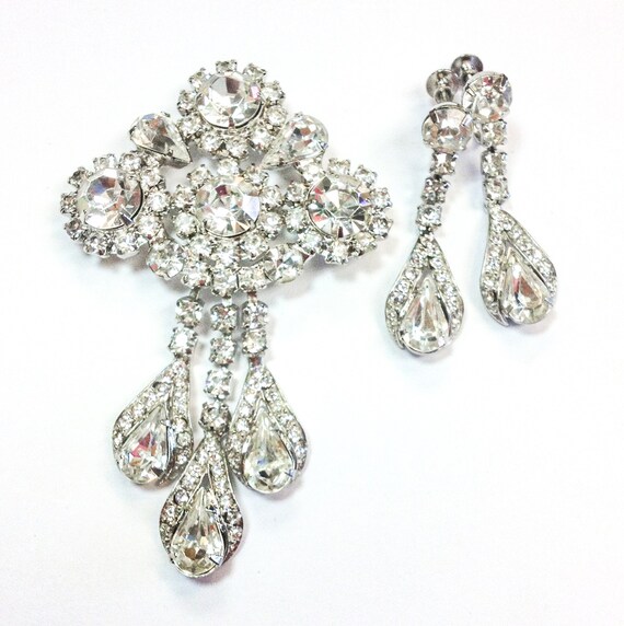 1950s Rhinestone Dangle Pin Earrings Set | 50s Rh… - image 2