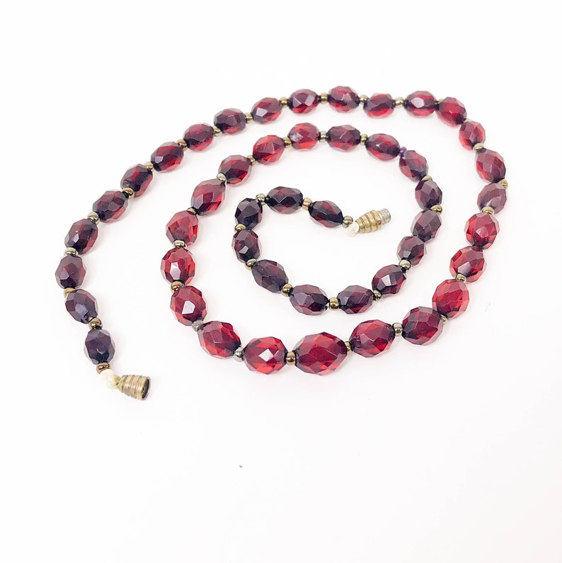 Red Faceted Amber Necklace 30s Cherry Amber Necklace Graduated Bead Amber Necklace