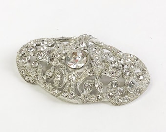 1930s Rhinestone Brooch | 30s Rhinestone Pin | Pot Metal Pin