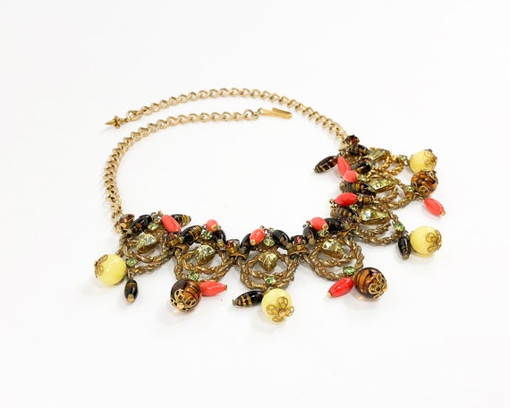 1940s Gold Rhinestone & Art Glass Necklace | 40s … - image 6