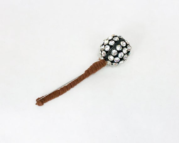 1940s Rhinestone Ball Hat Pin | 40s Black Rhinest… - image 4